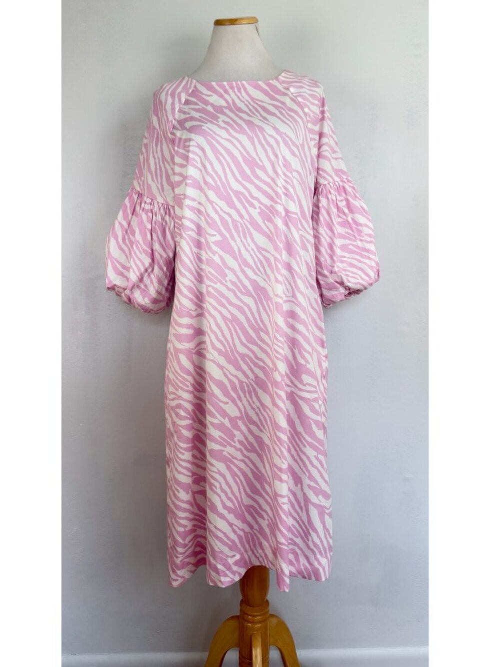 NWT Chico's Dress Balloon Sleeve Zebra Lavender Cotton Spandex Size 1(8/10) $159